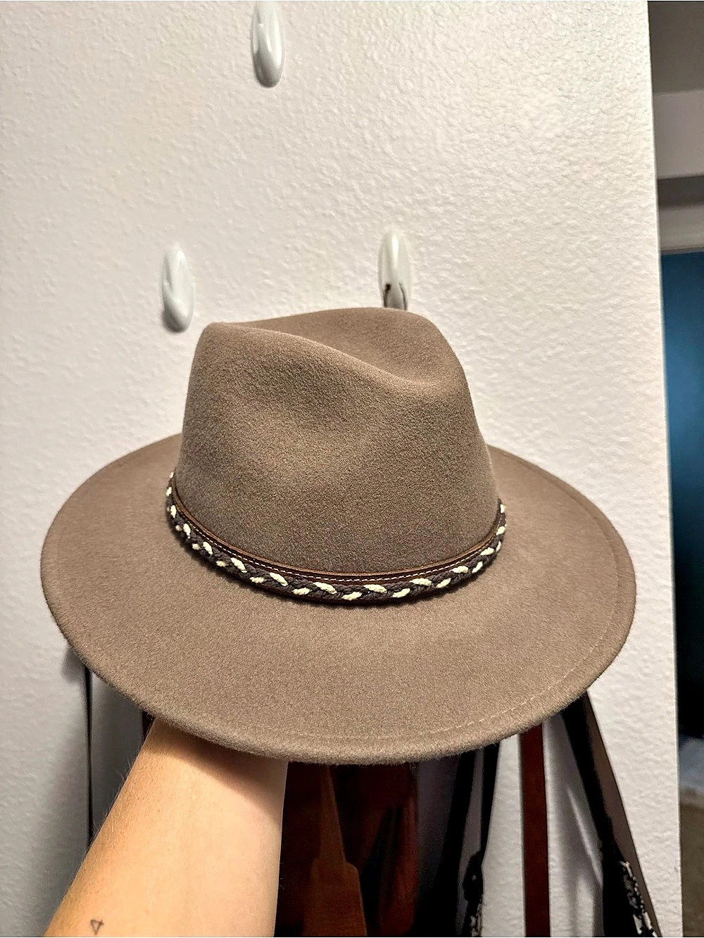 Overland Wool Felt Fedora Hat Wide Brim Brown
